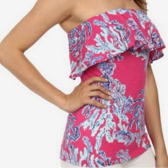 Lilly Pulitzer Strapless Wiley Ruffle Tube Top Capri Pink Samba Coral Women's XS - Picture 4 of 7